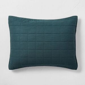 Casaluna -  Linen-Blend Pillow Sham Minimalist OEKO-T Dark Teal Blue